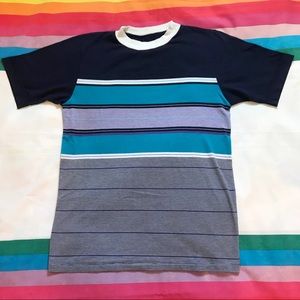 Purple Turqoise 80s Ringer Striped T Shirt Men’s